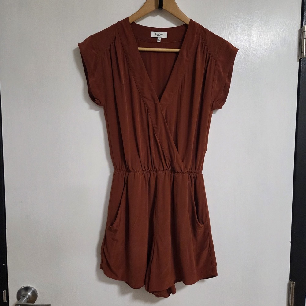 Aritzia Babaton Corbett Rust Silk Romper‎